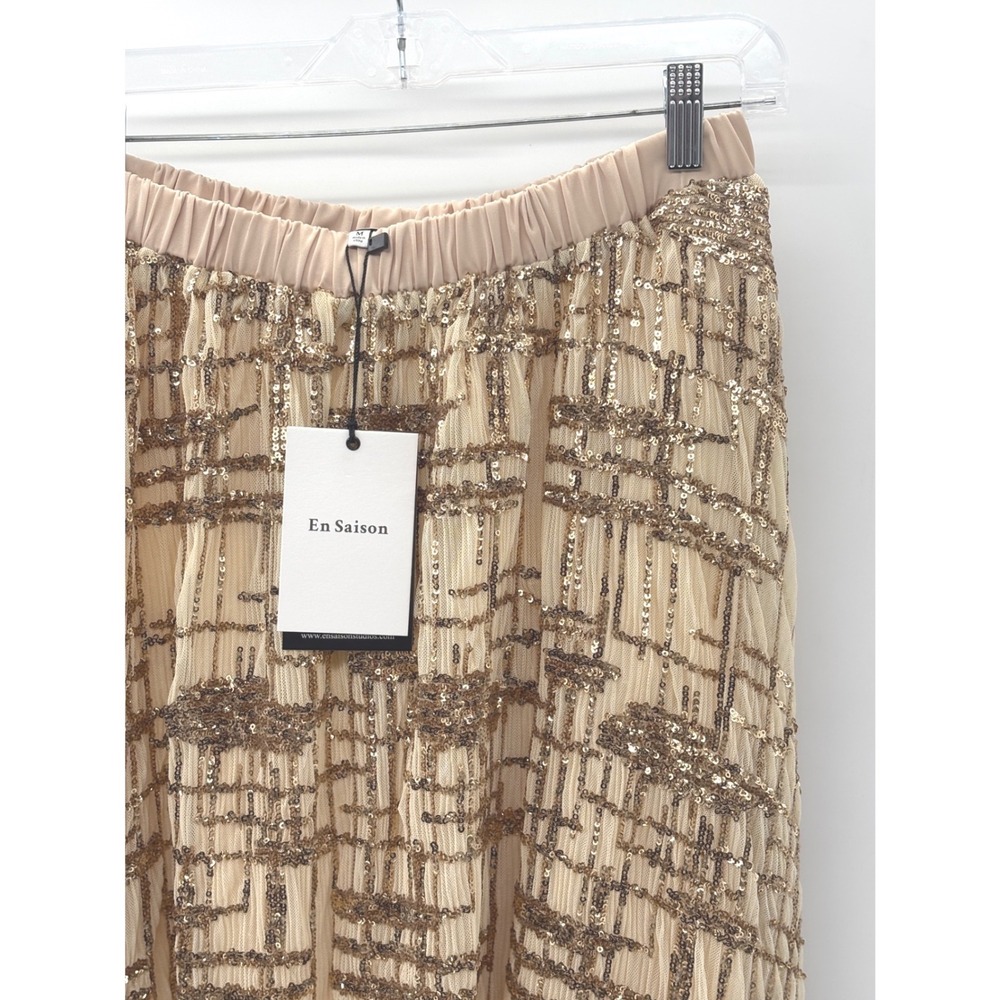New Free People En Saison Midi Skirt Romi Sequin Gold‎ Flowy Boho Glam Medium - Picture 8 of 12